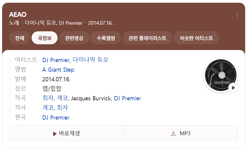 다이다믹듀오, DJ Premier의 AEAO 노래 정보