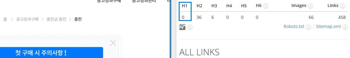 확장 프로그램 사용 시, H1 태그가 없는 상황