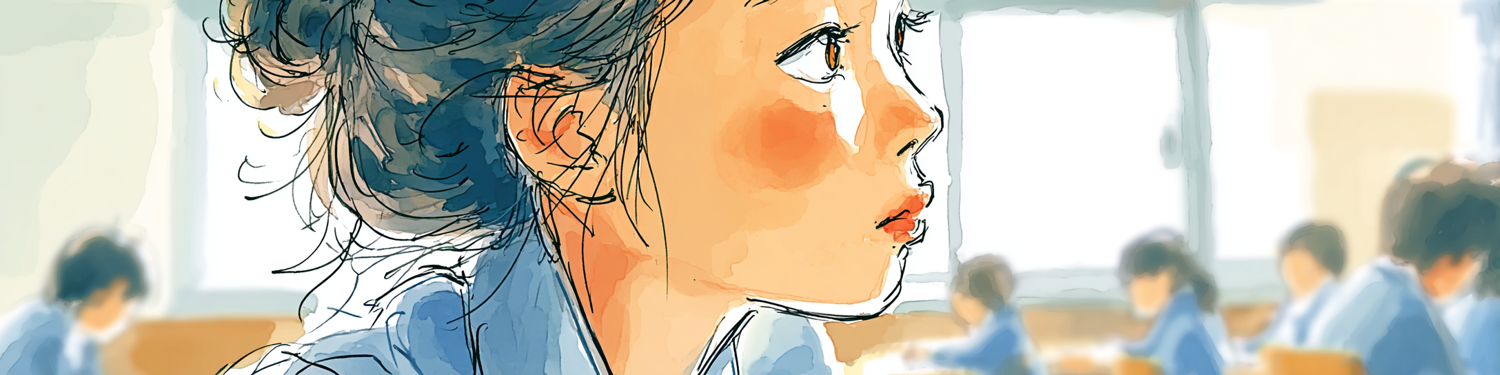 교실의 여학생 옆모습 그림