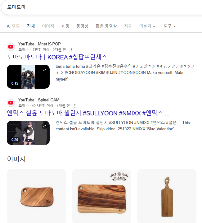도마도마 챌린지 영상이 외의 검색결과에는 진짜 '도마' 밖에 없는 상황.