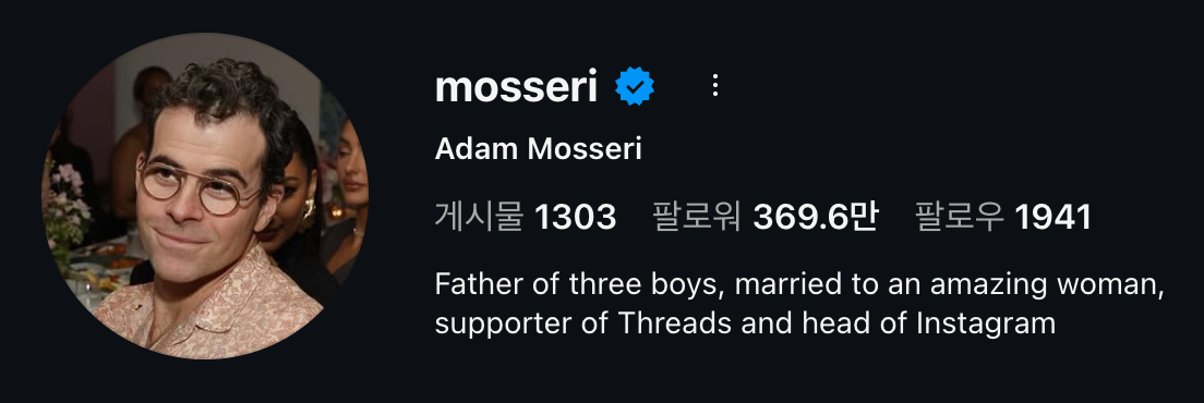 [Adam Mosseri Official Instagram (@mosseri)](https://www.instagram.com/mosseri/)
