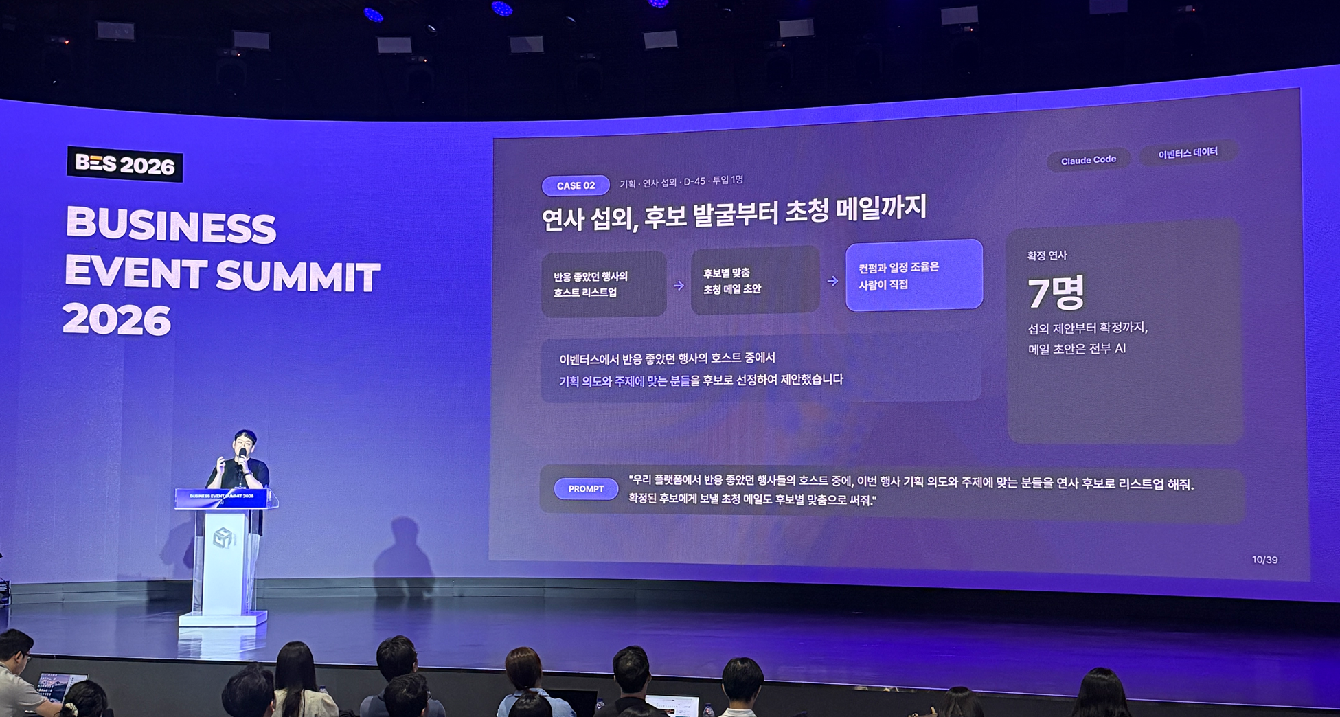행사 기획 문서 → 연사/스폰서 섭외 → 디자인/랜딩페이지로 연결되는 행사 AI 구조