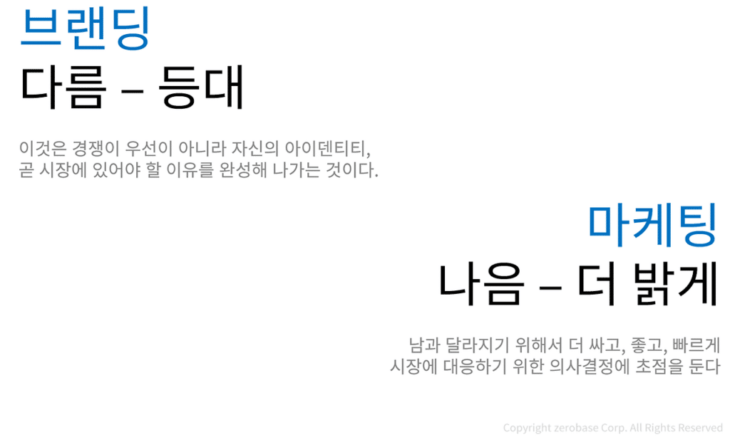 브랜딩: 다름 - 등대 / 마케팅: 나음 - 더 밝게