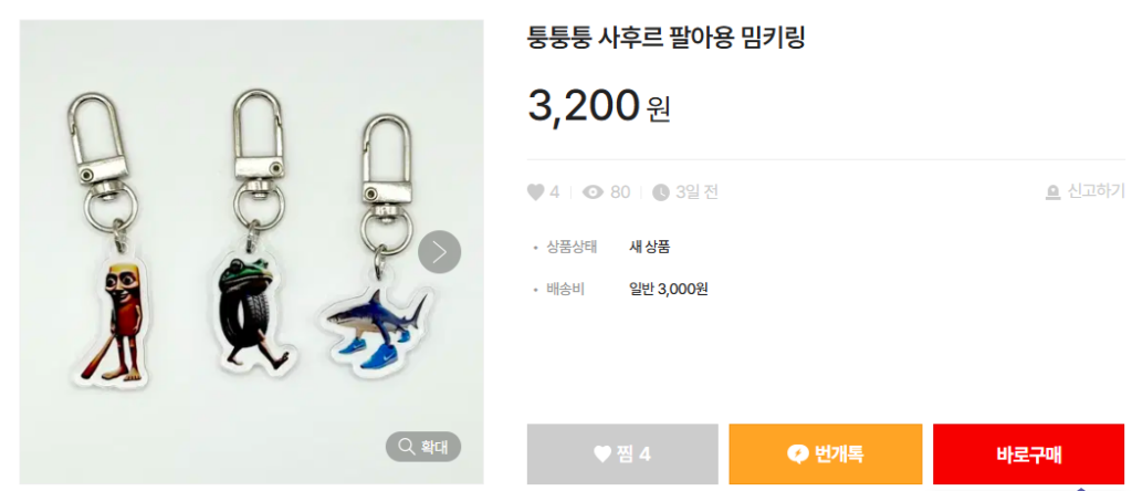퉁퉁퉁 사후르 캐릭터들로 만든 굿즈 키링