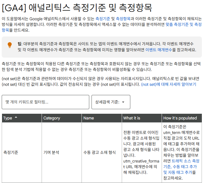 구글 공식 애널리틱스4 문서
